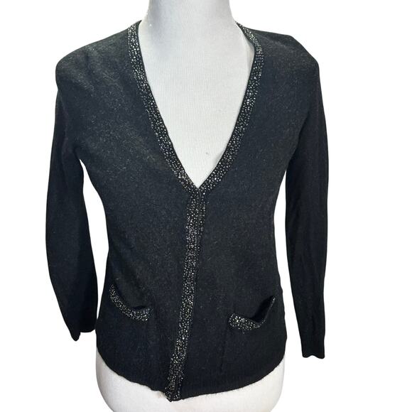 Talbots Black Beaded Trim Cardigan Sweater Women’s Small Elegant Knit - Picture 1 of 6